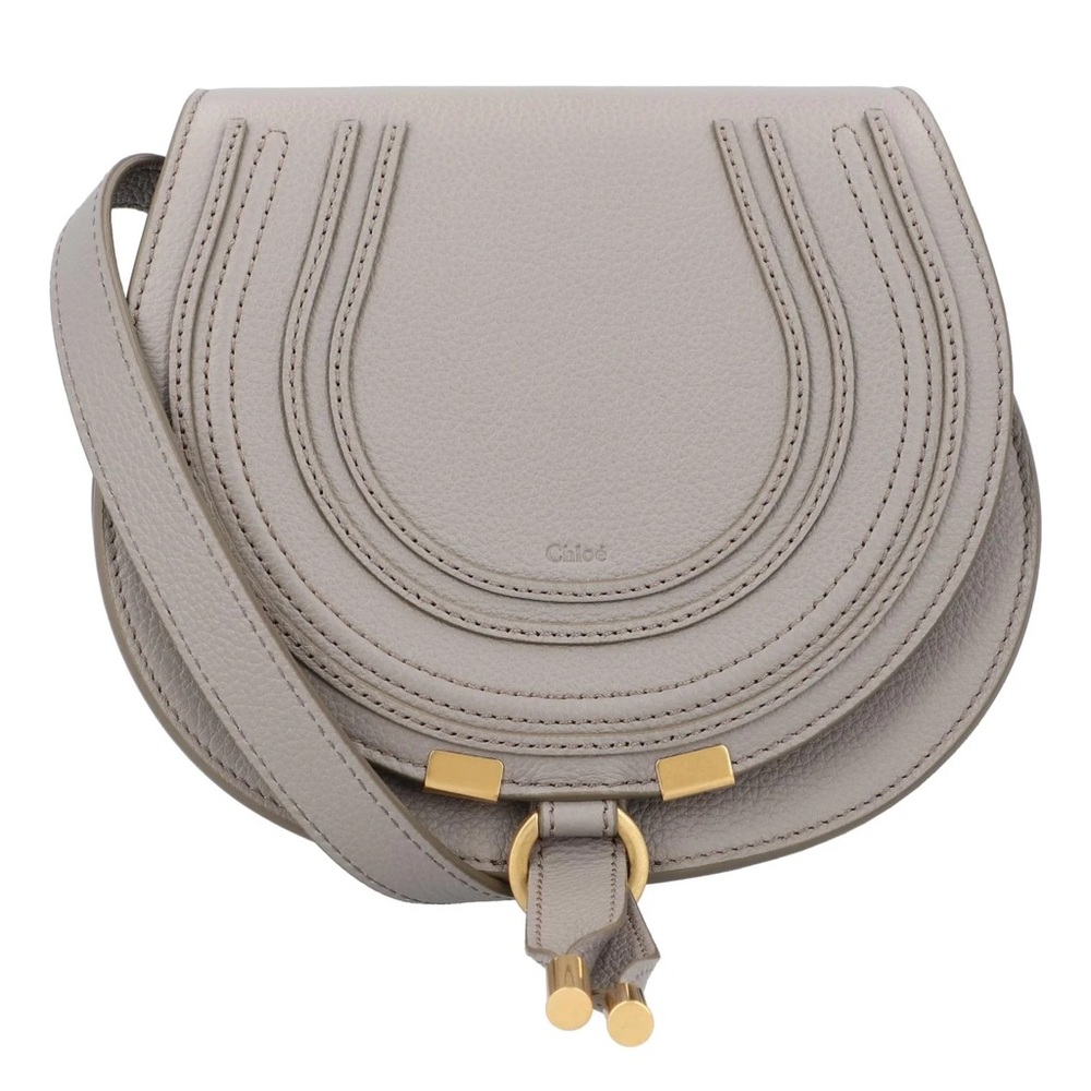 Chloé Small Marcie Saddle Bag in Grained Leather (Cashmere Grey)